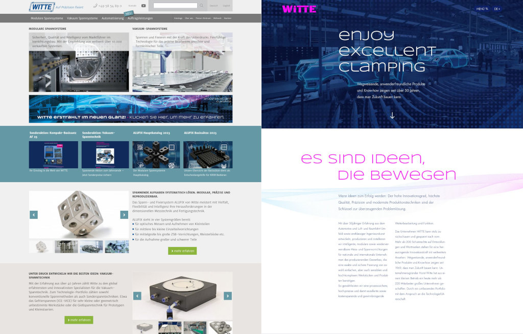 enjoyexcellentclamping.com gibt einen Ausblick auf die neue Website (links die bisherige, Quelle: witte-barskamp.de)