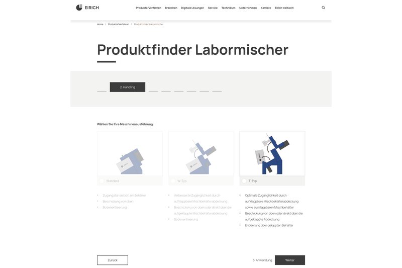 Eirich-Produktfinder verkürzt den Weg zum Produkt