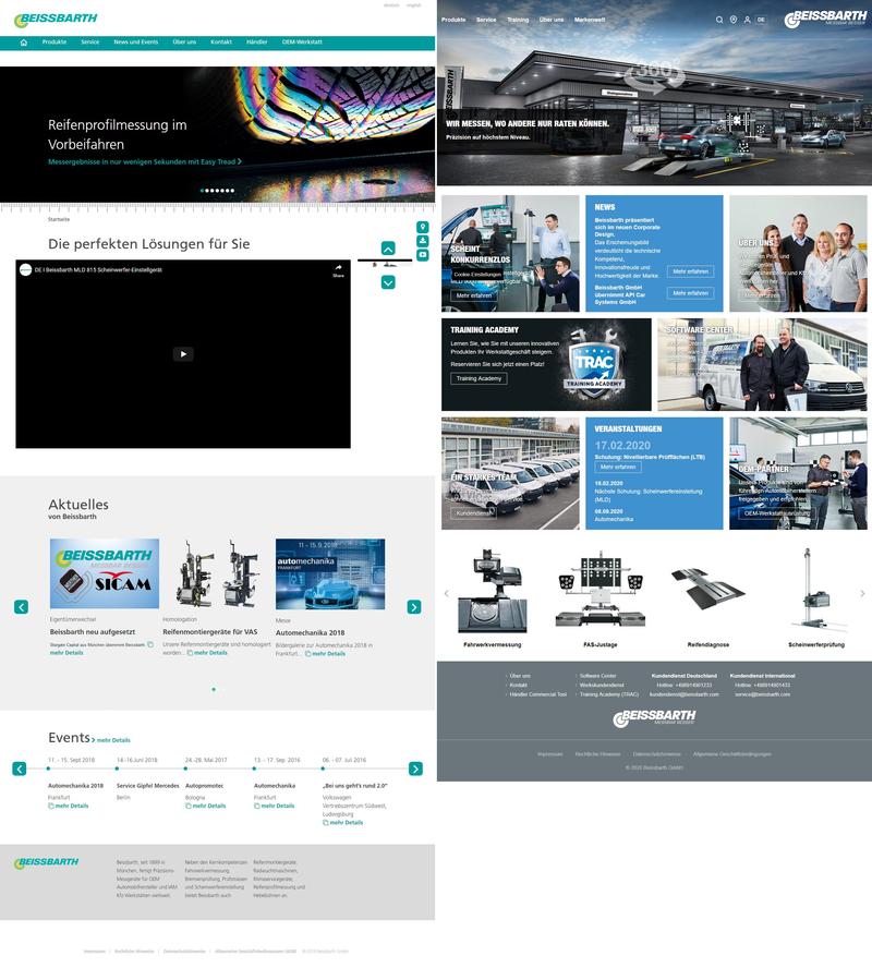 Vergleich der alten (li., Quelle: web.archive.org) und neuen Website (re., Quelle www.beissbarth-online.com).