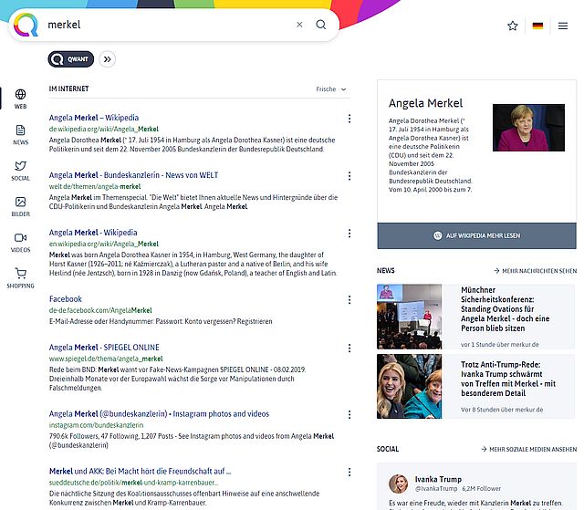 Qwant-Suchergebnisse 2019