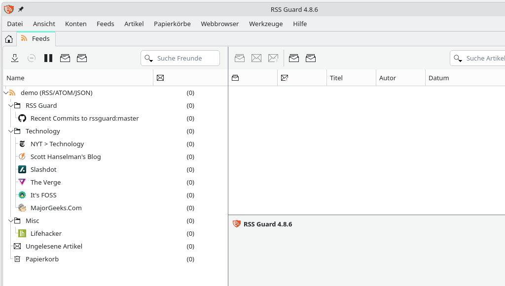 Einrichtung RSS Guard Screenshot Einrichtung RSS Guard