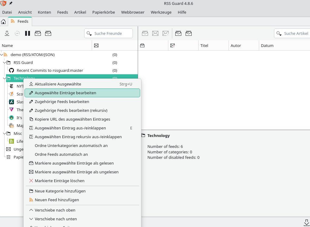 Einrichtung RSS Guard Screenshot Einrichtung RSS Guard